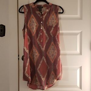 Coral and earth tone patterned sleeveless top